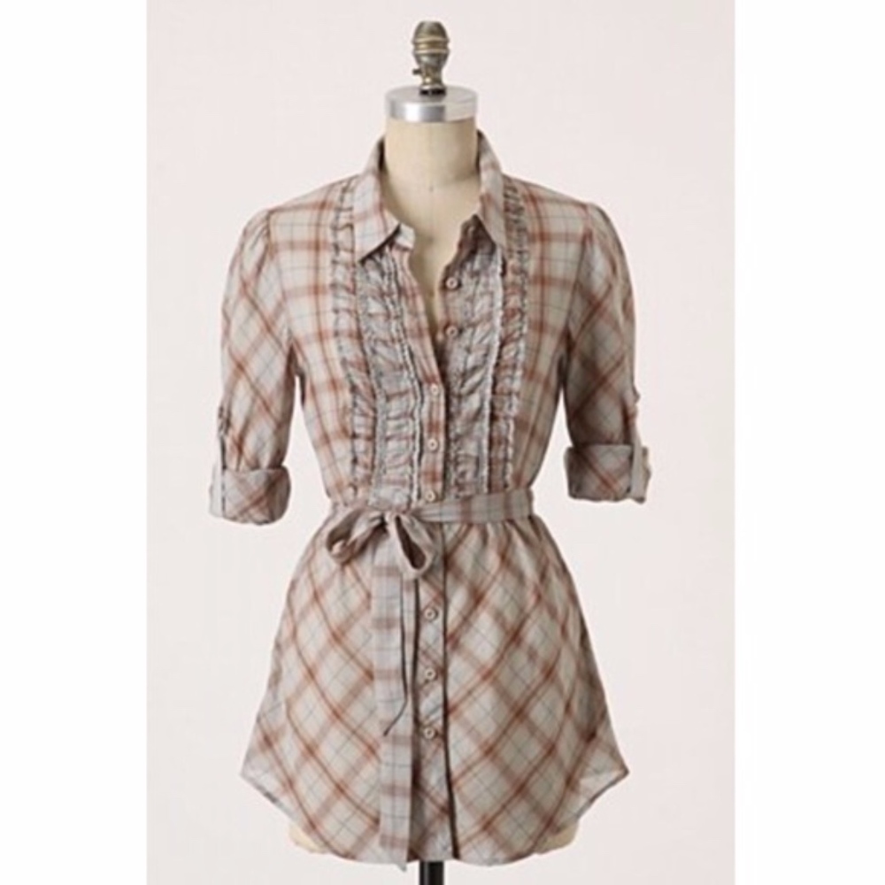 Anthropologie Plaid Ruffle Shirt